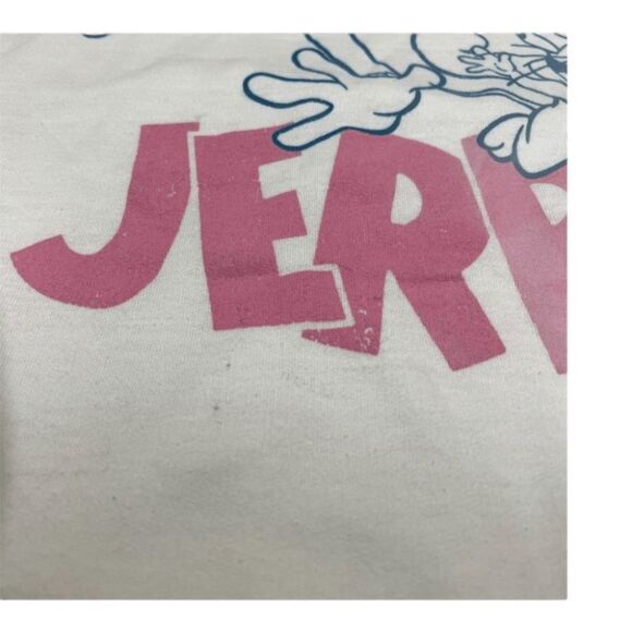 Tom & Jerry Hoodie Adult L White And Pink 90’s Cartoon Lounge Fall Back Graphic - Picture 9 of 9